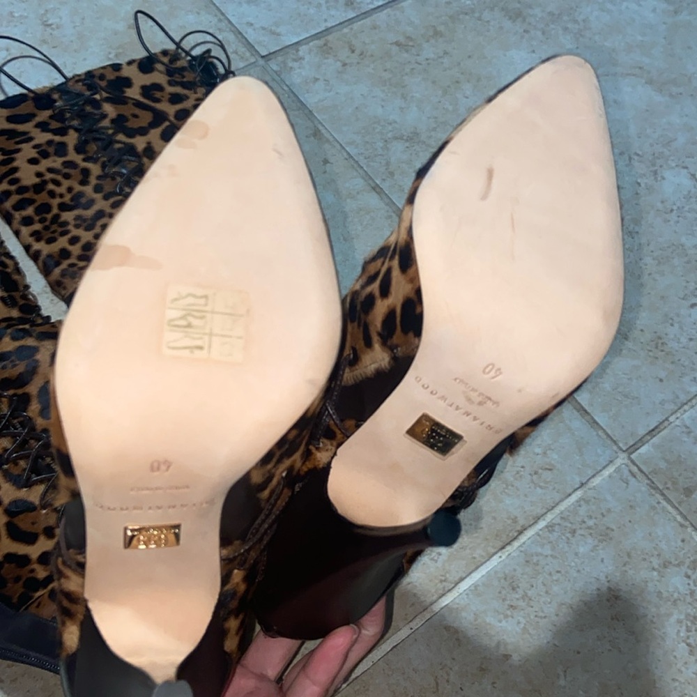 NWOB💫Brian Atwood Belle Cheetah/Leapoard Leather CalfHair LaceUp Thigh HighBoots - Picture 5 of 14